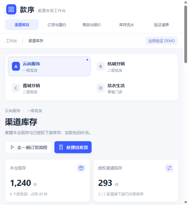 款序渠道协同工作台界面截图